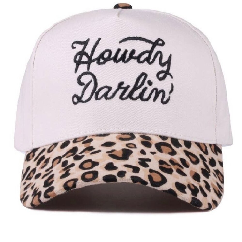 Howdy Darlin' Trucker Hat - Leopard Brim - Adjustable Snapback